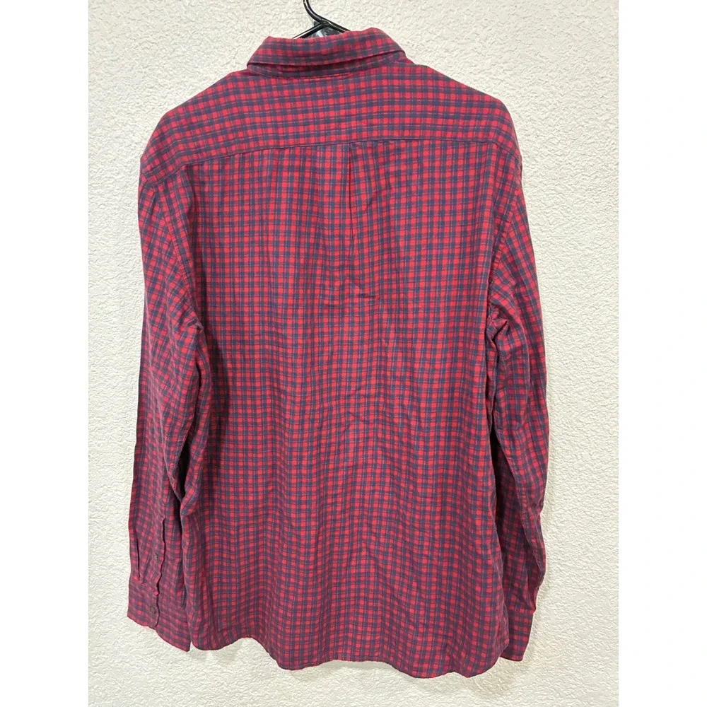 J. Crew Men's Button-Up Shirt Red/Blue Plaid Brushed Twill 100% Cotton Sz Large